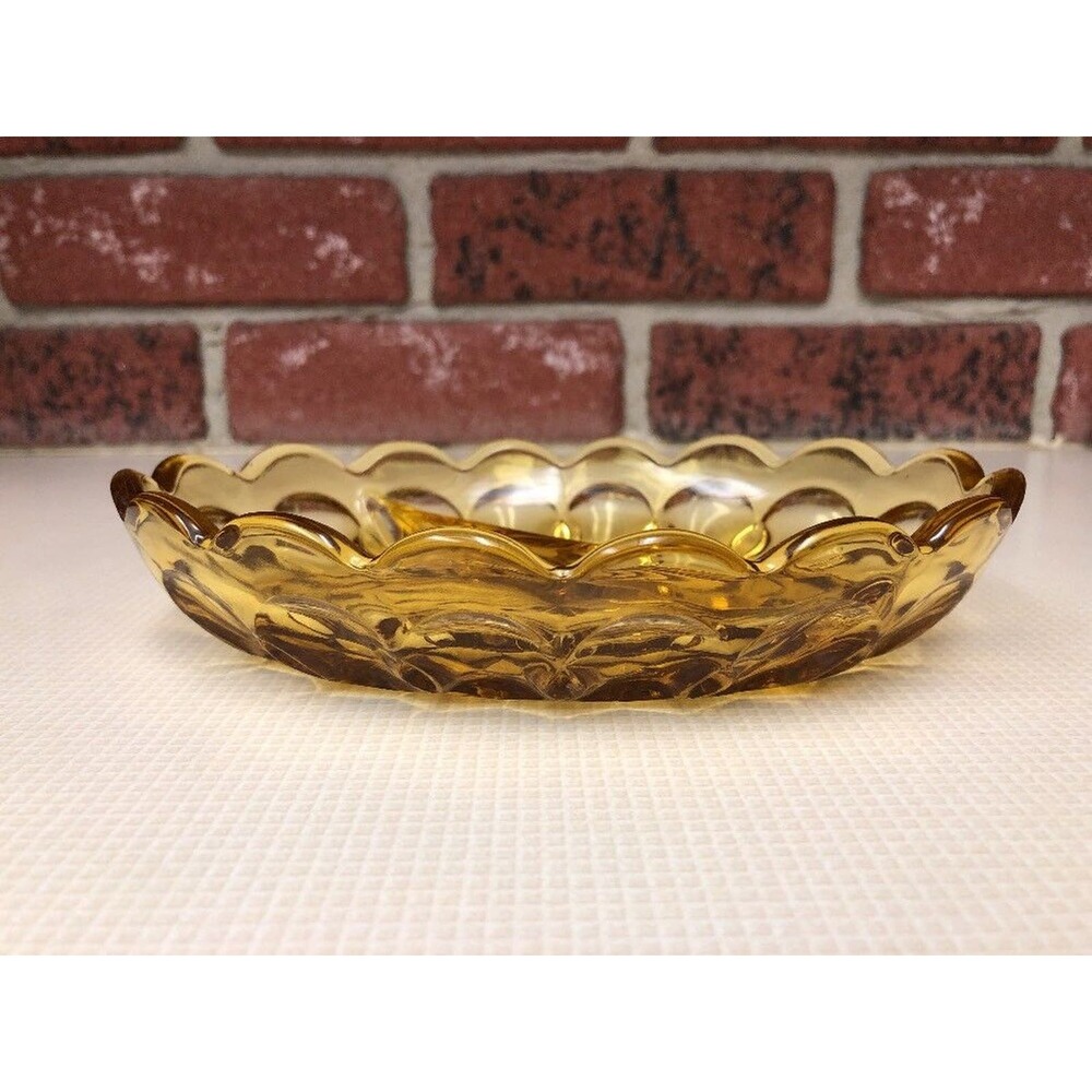 Divided Trinket Dish Tray Yellow Orange Vintage Scalloped Edges Imperial Style - Picture 5 of 11